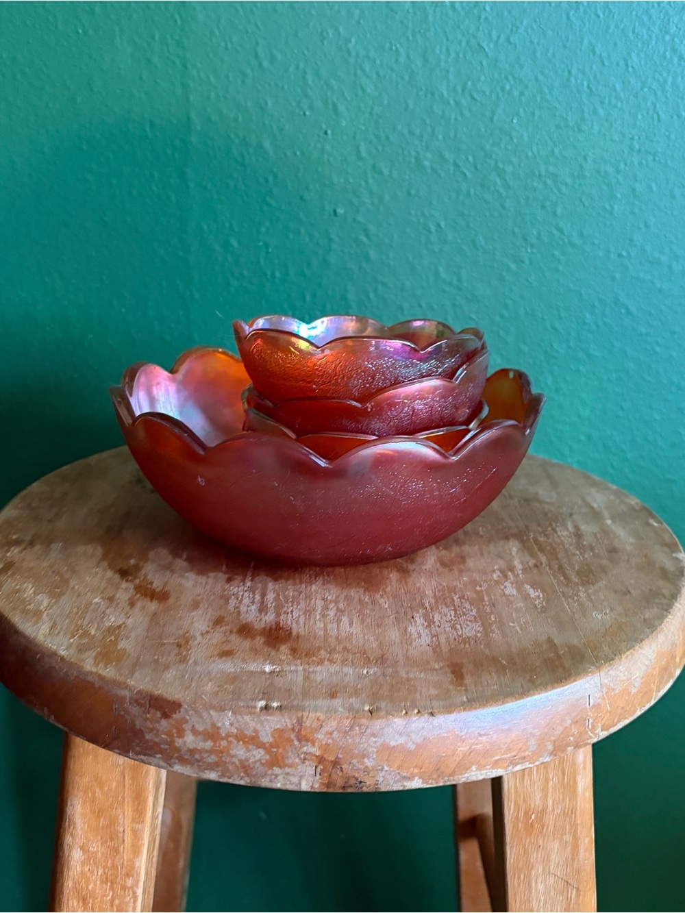 Vintage Jeannette Glass Co. fruit salad bowl set in Marigold, set of 5